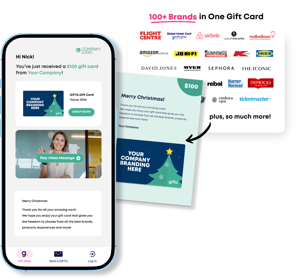 GIFTA gift cards — 100+ brands in one card with custom company branding